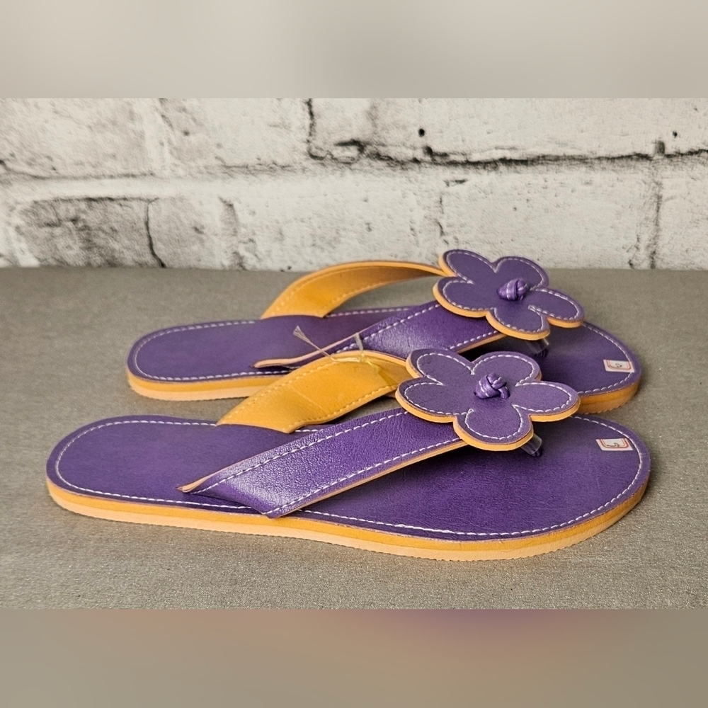 Purple Flower Flip Flop Sandals Womens 8.5 Beach Summer NWOT